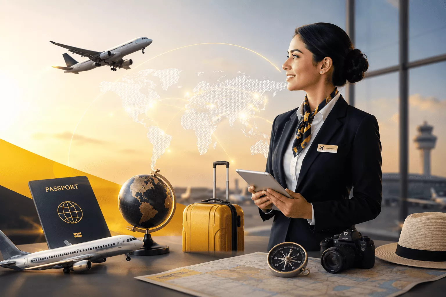 Airline check-in counters representing GDS reservation systems - Amadeus, Sabre & Galileo