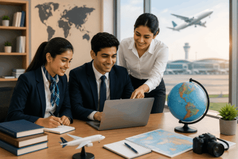 Students learning travel and tourism with GDS training at an IATA institute in Mumbai
